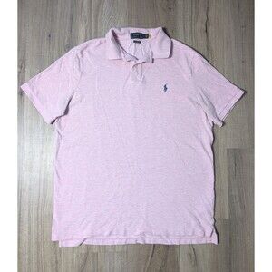 Polo Ralph Lauren Size L Polo Shirt Classic Fit Pink Heathered Cotton Pony *Read